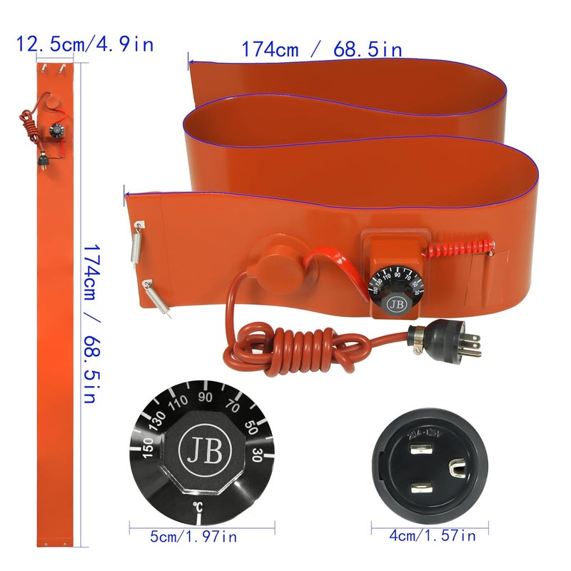 Lan -He Metal Drum Heater, Bucket Heater for 55 Gallon Drums,Grease Keg Heater, Insulated Band Heater,800 Watt, 120 Volt (68in-55 Gallon(2 Pack)) - Image 3
